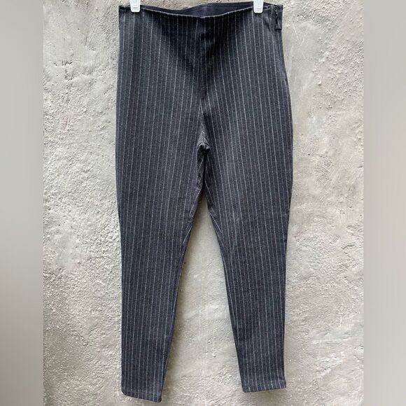 GAP HIGH RISE PINSTRIPE LEGGINGS CONCEALED SIDE ZIPPER CHARCOAL GRAY SIZE MEDIUM - Picture 8 of 10